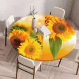 FANSU Tischdecke Outdoor Wetterfest Rund mit Gummizug, Rund Tischdecke mit 3D Muster Waschbar und Abwischbar für Esstisch, Couchtisch, Gartentisch Geeignet (Blattblumen,120cm)