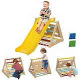 aiyaplay 4 in 1 Klettergerüst Set mit Rutsche, Kletterdreieck zum Rutschen und Klettern, Kletterspielzeug aus Holz, für Kinder 1,5-4 Jahre, Indoor,