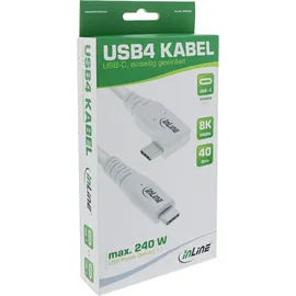 InLine USB4 Kabel, USB-C, einseitig gewinkelt, PD 240W, 8K60Hz, TPE, weiß, 2m