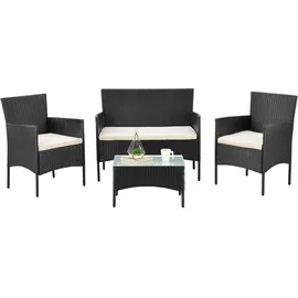 Juskys Fort Myers Polyrattan Gartenmöbel-Set Schwarz/Creme