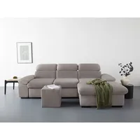 Ecksofa COTTA "Lola L-Form" Sofas Gr. B/H/T: 250cm x 73cm x 165cm, Microfaser PRIMABELLE, Recamiere rechts, Ohne Bettfunktion-Ohne Bettkasten-Ohne Armteilverstellung, grau (dark grey) mit Hocker & Kopfteilfunktion, wahlw. Bett- und Armteilfunktion