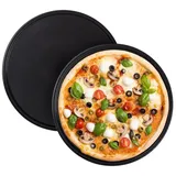 Relaxdays Pizzablech, 2er Set, rund, antihaftbeschichtet, Pizza & Flammkuchen, Carbonstahl, Pizzaform, ca. 1 cm (h) x 32 cm, grau,