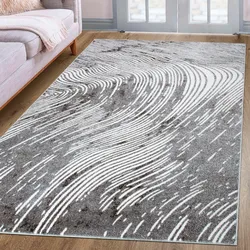 Teppich MY HOME "Surella" Gr. 7, grau, B:240cm H:9mm L:320cm, Kunstfaser, Teppiche, modernes Wellen Muster, mit besonders weichem Flor, Kurzflor, Vintage
