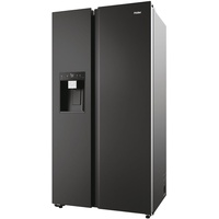 Haier Side-by-Side Front aus Edelstahl schwarz HSW59F18EIPT, 177,5 cm hoch, 90,5 cm breit, Wasser -/Eiswürfeldispenser, Smart hON App-WIFI, Total No Frost