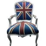 Casa Padrino Barock Salon Stuhl Union Jack Design / Silber