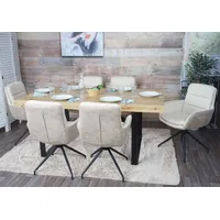 6er-Set Esszimmerstuhl HWC-K32, Küchenstuhl Lehnstuhl Stuhl, drehbar Auto-Position, Stoff/Textil creme-beige