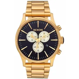 Nixon Sentry Chrono Herren Chronograph Analog Edelstahl Gold-Indigo 42mm, Wasserdichtigkeit: 10 Bar, A386-2033-00