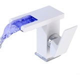 urpizy -Wasserhahn mit Licht Bad, LED Wasserfall Badezimmer Wasserhahn Schwarz & Weiß ,Led Licht 3 Farben Ändern Auslauf Waschtischarmatur(White)