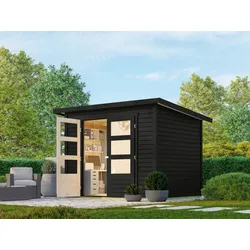 Gartenhaus KARIBU "»Stockach 3« schwarz, aus Fichte", schwarz, Fußboden im Gartenhaus, Holz, Gartenhäuser, aus Fichtenholz, lakiert