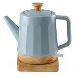 KVOTA Elektrischer Wasserkocher aus Keramik, 1,5 Liter, abnehmbarer Deckel, Grau-Blau Modernes Design Harmonie, Teakettle ceramic 1500 W, grey, Decke-Holzgriff,drehbare Basis, Öko-Design