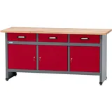 Küpper Werkbank mit 3 Türen und 3 Schubladen dunkelrot 170 x 84 x 60 cm