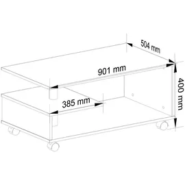 Akord Roll-Couchtisch Weiß Holzwerkstoff 90 x 40 x 51 cm