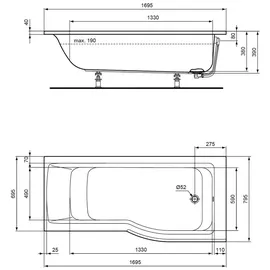 Ideal Standard Air Duschbadewanne 80 x 170 cm (E113501)