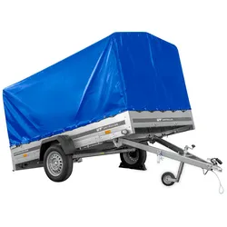 Einachsanhänger 264x150 UNITRAILER GARDEN 265 KIPP mit H-1100 Rahmen und blauer Plane