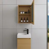 Faizee Home | Badmöbel Set Eiche – Waschtisch mit Unterschrank, Keramik-Waschbecken & Spiegelschrank | Inkl. Wasserfall-Armatur in Schwarz | Modernes Badezimmermöbel mit elegantem Design