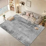 WUTONG Grau Teppich Wohnzimmer 160x230cm Waschbar,Moderner Abstrakter Kurzflor Teppich,Rutschfester Vintage Look für Esszimmer & Büro,Pflegeleicht & Weich