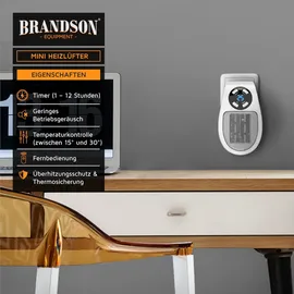 Brandson Steckdosen Heizlüfter, 500W Mini Heizung mit Temperaturregelung & Fernbedienung, Überhitzungsschutz, Automatische Abschaltung, Weiß