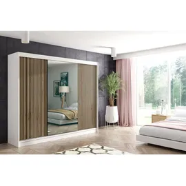 altdecor Schiebetürenschrank 250 x 215 x 61 cm Weiß/Eiche Wotan