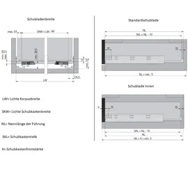 MS Beschläge 1 Paar Unterflurführungen Schubkastenauszug Schubladenauszug Soft Close 400mm