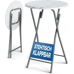 Casaria Stehtisch Bistrotisch Klappbar 60cm Marmor Optik Weiß Grau