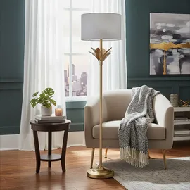 Relaxdays Stehlampe Eisen Weiß Gold mit Palmenblättern 152,5 cm x 33 cm 4,3 kg