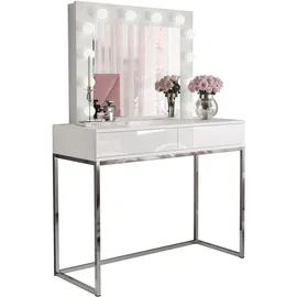 lookway SCHMINKTISCH BLANCO GLAMOUR mit Spiegel und Beleuchtung Weiß Hochglanz PUSH OPEN