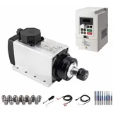 CNC Spindelmotor Kit, 220 V, 2,2 kW, 2200 W, luftgekühlte Motorspindel, quadratische CNC Motorspindel + 2,2 kW VFD + 13 Stück ER20-Spannzangen + Stromkabel + Bohrer