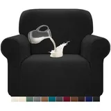 luxuskollektion Sofabezug Stretch Wasserdicht Jacquard Anti Rutsch 1 Sitzer Schwarz