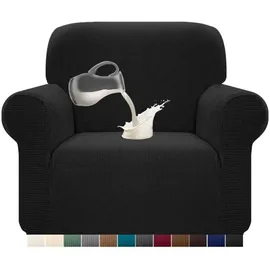 luxuskollektion Sofabezug Stretch Wasserdicht Jacquard Anti Rutsch 1 Sitzer Schwarz