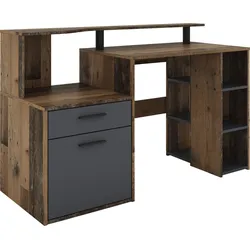 Schreibtisch BYLIVING "Louise", braun (old style, old style, old style), B:140cm H:89cm T:55cm, Tische, Breite 140 cm, Regal-Schreibtisch mit viel Stauraum