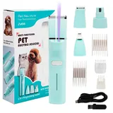 Dufuso Leise Schermaschine Katze Set, 4 in 1 Haarschneidemaschine Mit LED-Licht, Profi Pfotentrimmer Für Hunde, Für Große Kleine Katzen Hunde, Für Pfoten, Augen, Ohren, Gesicht, Körpe (Grün)