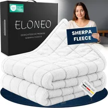 eloneo Sherpa Fleece Gewichtsdecke 155x220cm 11kg, Oeko-Tex Zertifiziert, Entspannungsdecke & Anti-Stress Therapiedecke, schwere Decke zum Schlafen, weiß