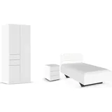 Rauch Schlafzimmer-Set Komplettzimmer Komplettschlafzimmer Schlafzimmer-Set (3-St) MAIKA, (Set, 3-tlg), Schrank 3 Breiten, 2 Höhen, Bett 100 cm, Nachttisch MADE IN GERMANY weiß