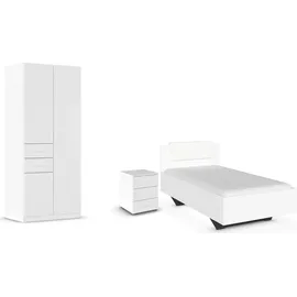 Rauch Schlafzimmer-Set Komplettzimmer Komplettschlafzimmer Schlafzimmer-Set (3-St) MAIKA, (Set, 3-tlg), Schrank 3 Breiten, 2 Höhen, Bett 100 cm, Nachttisch MADE IN GERMANY weiß