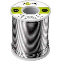 Goobay Profi Lötzinn bleifrei, ø 1,5 mm, 500 g - Zusammensetzung: 0,3 % Silber, 0,7 % Kupfer, 96,5 % Zinn, Flussmittelanteil: 2,5 %, Schmelzpunkt 217° C