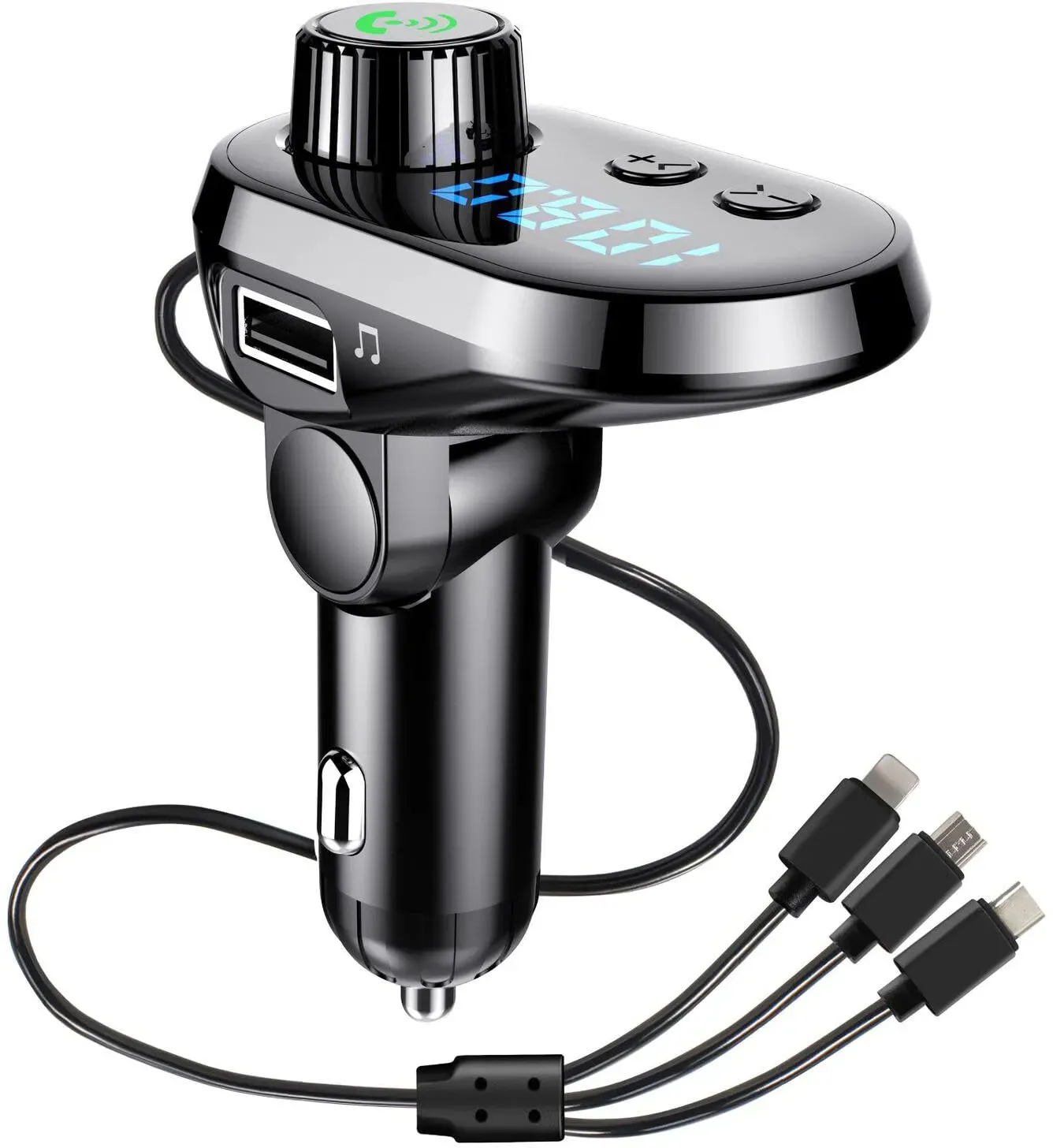 iSpchen Bluetooth 5.0 FM Transmitter Multifunktionales Autoladegerät 3-Port USB Auto Schnellladegerät Adapter Freisprecheinrichtung MP3 Player Unterstützung für IOS Android Typ C/U-Disk/TF-Karte