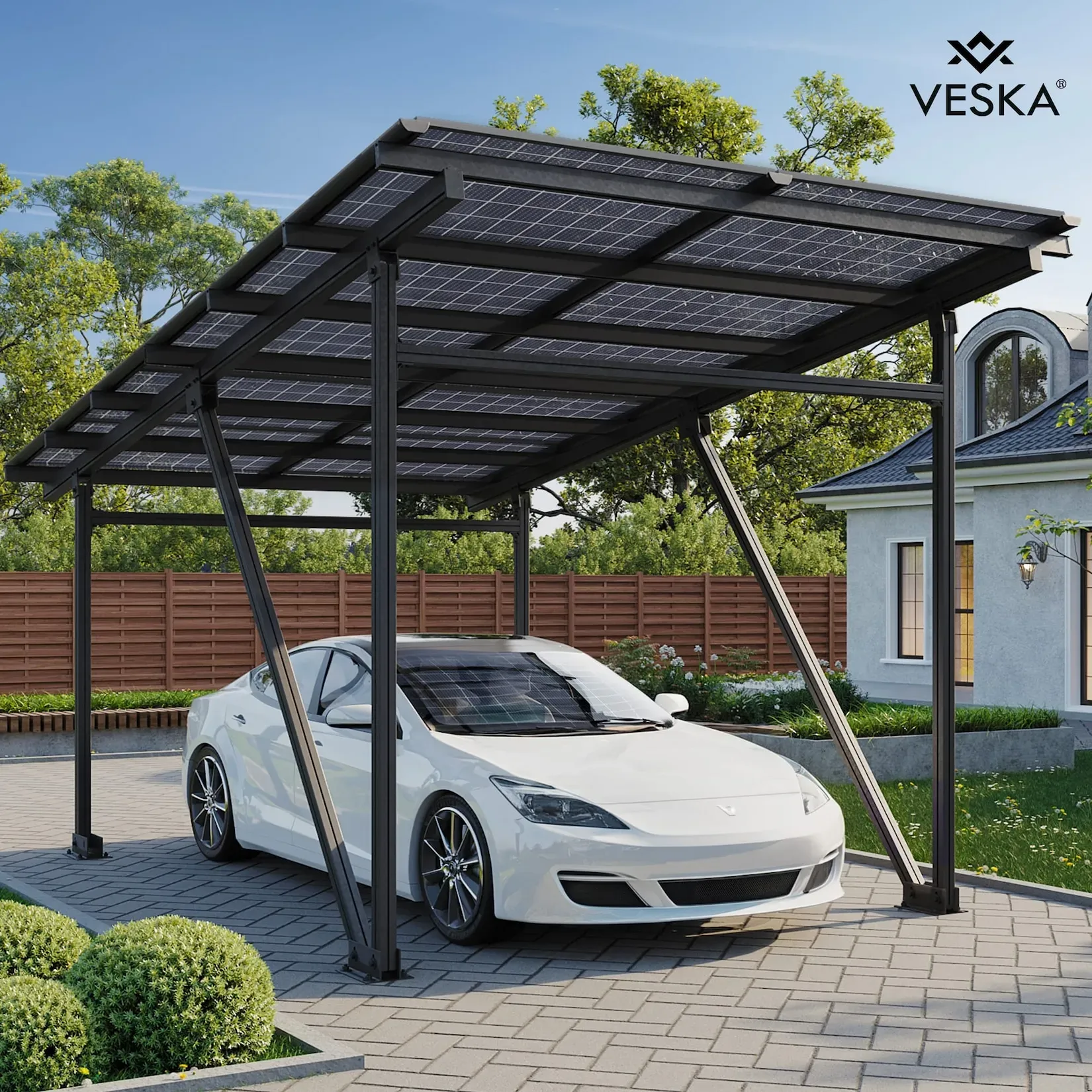 VESKA Solar-Carport "EcoPort 5000Bi" mit 10 Modulen - Effiziente und Nachhaltige Energiegewinnung in anthrazit