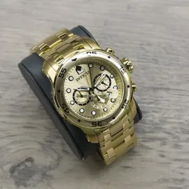 Riess-Ambiente Invicta Pro Diver 0074 Herren uhr - Wasserdicht - Analog - Quarzuhrwerk - Edelstahl mit goldenen zifferblat - 48mm - Gold