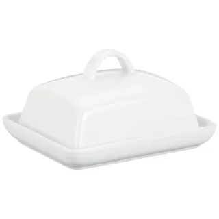Testrut axentia 811175 Butterdose Porzellan, klassische Butterglocke für 250 g Butter, Butterbox für Haushalt und Küche, Butterschale mit Deckel und Griff, weiß,16 x 8 x 13 cm