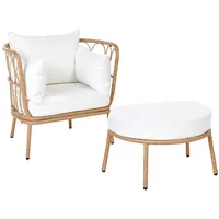 Gartensessel Fonni Mit Fußstütze Polyrattan Hellbraun