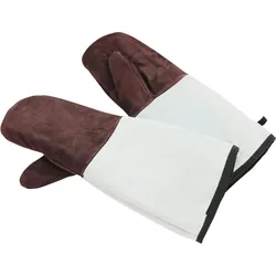 Schneider - Leder-Backhandschuhe Fäustling 450 mm, braun, mit Stulpen-grau