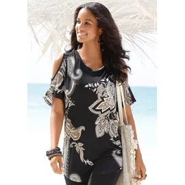 LASCANA Longshirt LASCANA, Damen, Gr. 32/34, bunt (bedruckt), Jersey, Obermaterial: 100% Viskose, figurumspielend hüftbedeckend, Rundhals, Shirts Longshirt, mit Cut-outs an den Schultern, Alloverprint, Shirtkleid, schulterfrei, Topseller