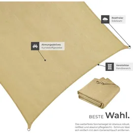 Tectake tectake® Sonnensegel Sunny HDPE mit 185 g/m2 und 87 % UV-Schutz für Balkon, Garten und Terrasse, umfangreiches Montagematerial