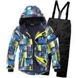 SXSHUN Jungen Skianzug 2 Teilig Skijacke + Skihose Kinder Mädchen Outdoor Warm Schneeanzug, Schwarz, 122-128 - 122-128