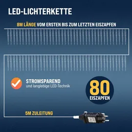 monzana LED-Lichterkette Eiszapfen 10 m Weiß