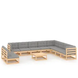 11-tlg. Garten-Lounge-Set mit Kissen Kiefer Massivholz