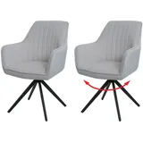 Mendler 2er-Set Esszimmerstuhl HWC-L79, Küchenstuhl Lehnstuhl Stuhl Armlehnen, drehbar Auto-Position Stoff/Textil - creme-beige