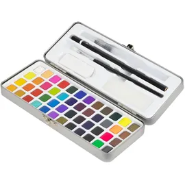 ECD Germany Aquarellfarben Set 48 Farben in Tragbarer Box inkl Pinsel