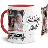 Tasse - Lieblings-Uroma - zum selbst Gestalten mit zwei Fotos - personalisierbare Fototasse für Uroma - Keramik, Innen & Henkel Rot, 300 ml