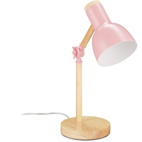 Relaxdays Schreibtischlampe, verstellbare Retro Tischlampe, Holz & Metall, E14 Fassung, Leselampe, 45,5 x 14,5 cm, rosa